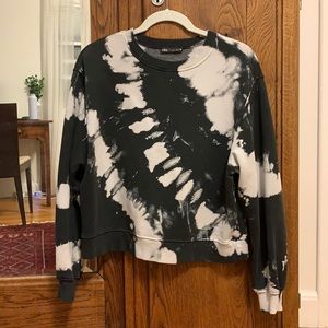 Zara Black and White Tie-Dye Crewneck Sweatshirt